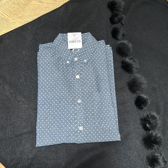 Men Chambray Button Down Shirt Long Sleeve Polka Dot - Picture 14 of 14